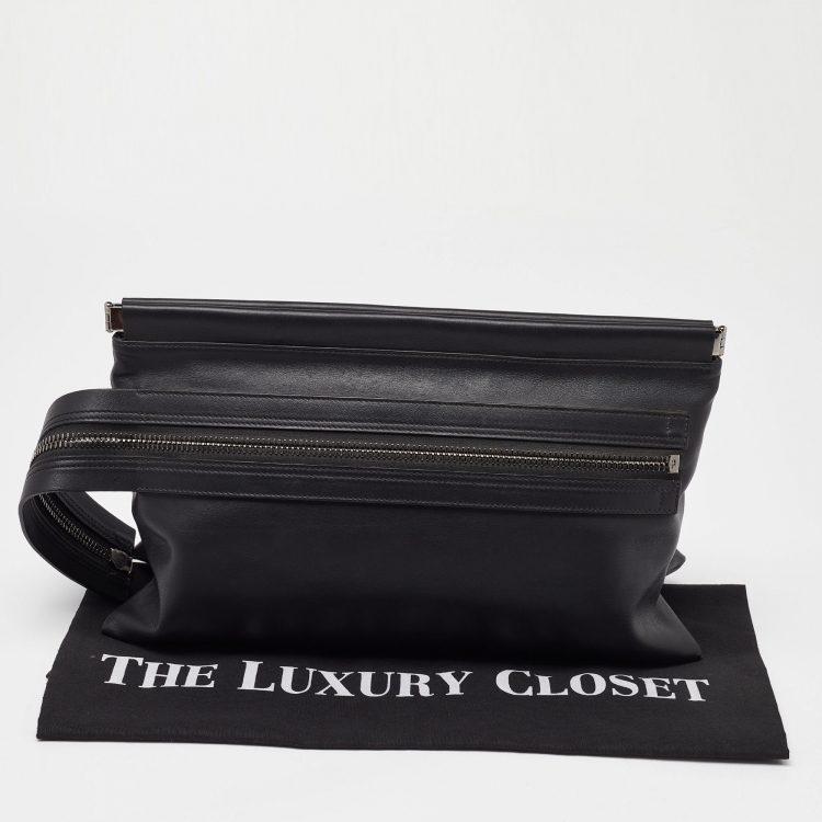 Pre Owned Tom Ford Dark Grey Leather Zip Detail Clutch