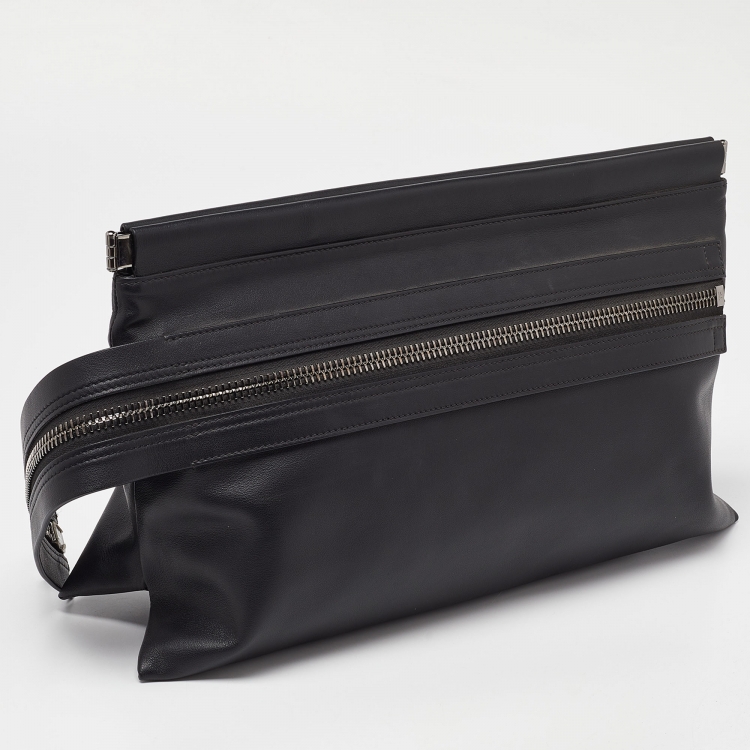 Pre Owned Tom Ford Dark Grey Leather Zip Detail Clutch