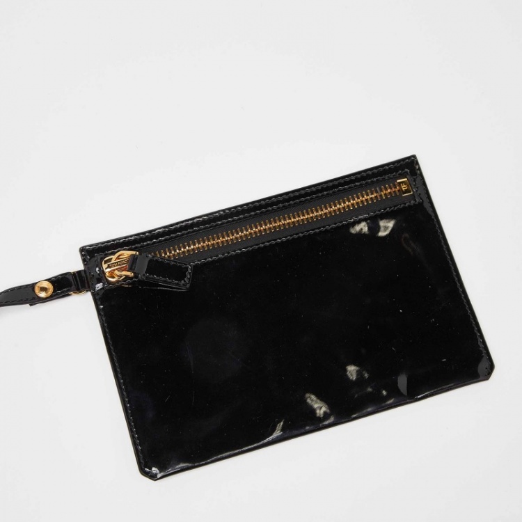 Pre Owned Tom Ford Black Patent Leather Alix Fold Over Oversize Clutch