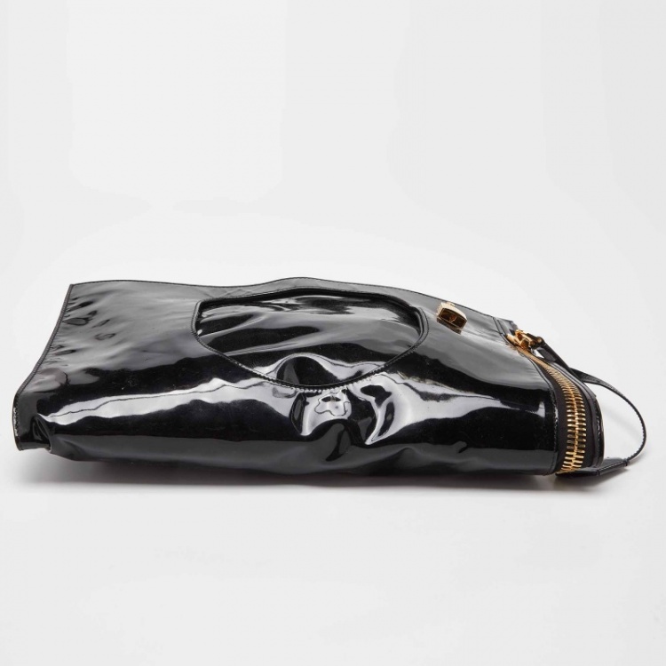 Pre Owned Tom Ford Black Patent Leather Alix Fold Over Oversize Clutch