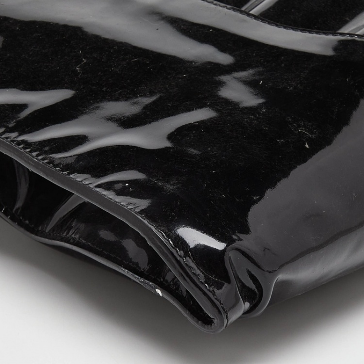 Pre Owned Tom Ford Black Patent Leather Alix Fold Over Oversize Clutch