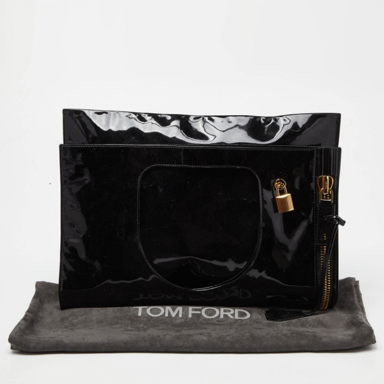 Pre Owned Tom Ford Black Patent Leather Alix Fold Over Oversize Clutch