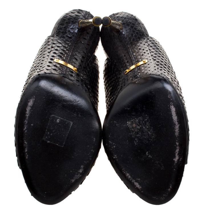 Pre Owned Tom Ford Black Python Leather Peep Toe Mules Size 39