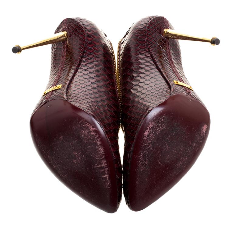 Pre Owned Tom Ford Burgundy Python Leather Zipper Detail Pumps Size 40.5