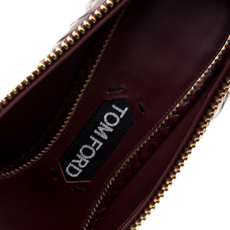 Pre Owned Tom Ford Burgundy Python Leather Zipper Detail Pumps Size 40.5
