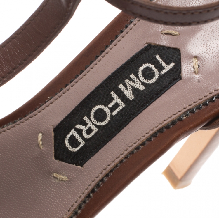 Pre Owned Tom Ford Brown Leather T-Strap Open Toe Sandals Size 40