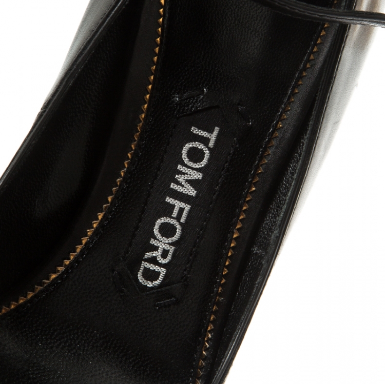Pre Owned Tom Ford Black Leather Ankle Lock Pointed Toe Pumps Size 36.5