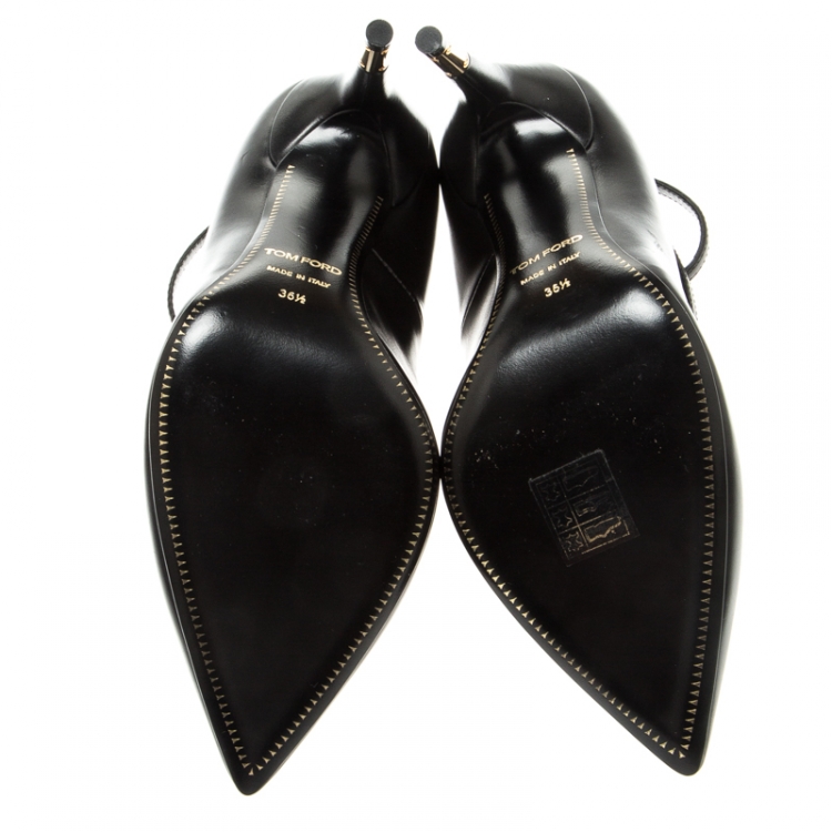 Pre Owned Tom Ford Black Leather Ankle Lock Pointed Toe Pumps Size 36.5