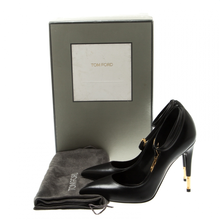 Pre Owned Tom Ford Black Leather Ankle Lock Pointed Toe Pumps Size 36.5