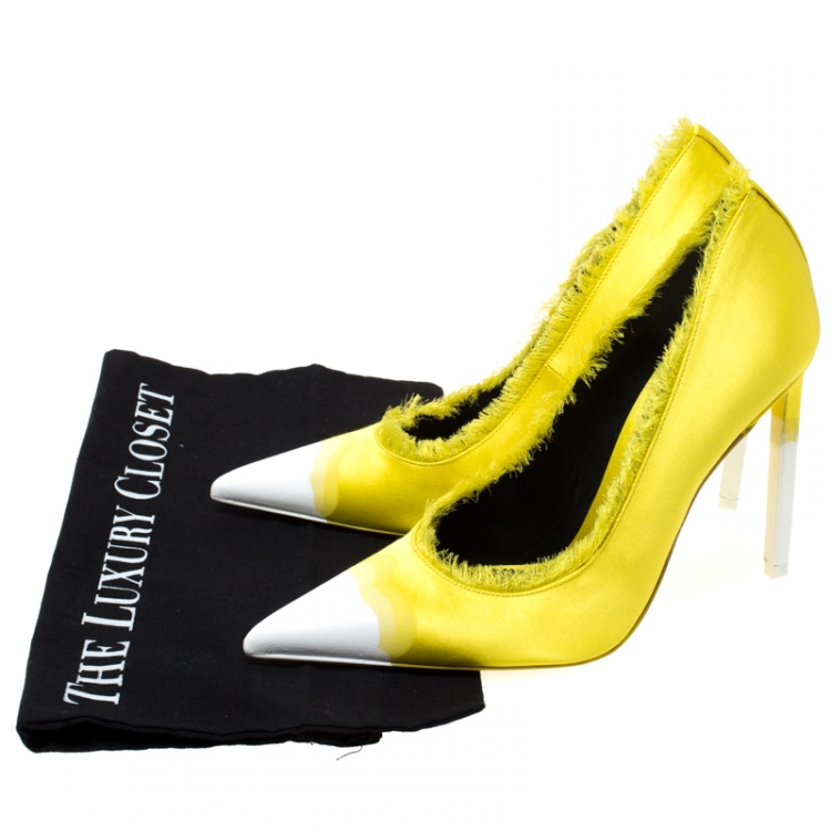 Pre Owned Tom Ford Yellow Ombre Satin Frayed Pointed Toe Pumps Size 38