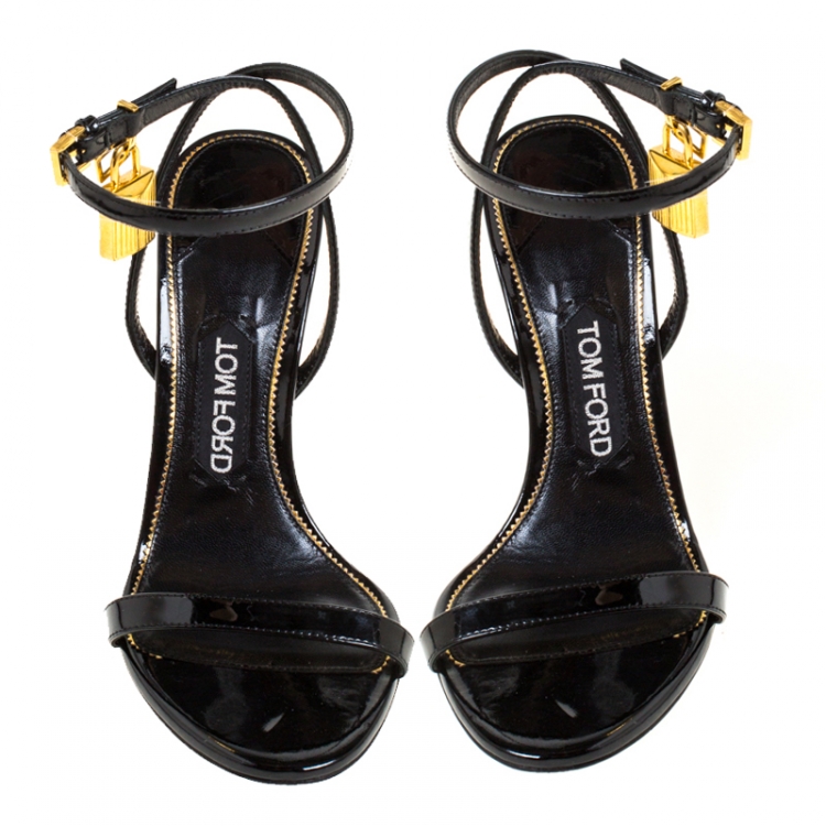 Pre Owned Tom Ford Black Patent Leather Padlock Naked Sandals Size 38