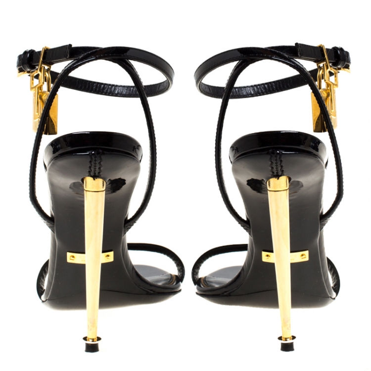 Pre Owned Tom Ford Black Patent Leather Padlock Naked Sandals Size 38