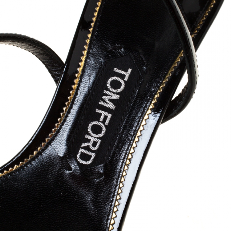 Pre Owned Tom Ford Black Patent Leather Padlock Naked Sandals Size 38