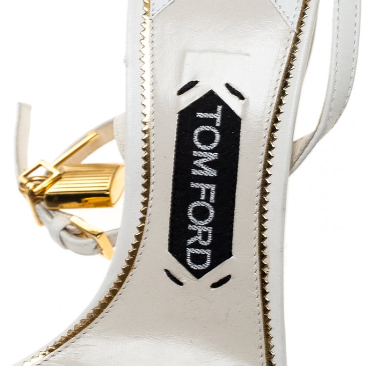 Pre Owned Tom Ford White Leather Gold Padlock Naked Sandal Size 38