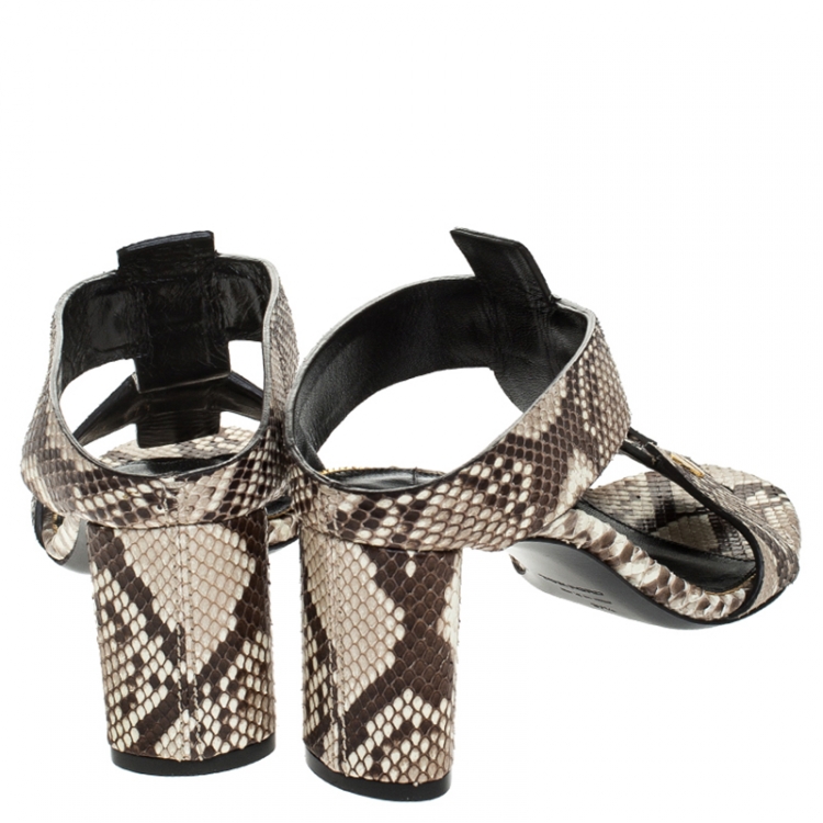 Pre Owned Tom Ford Multicolor Python Leather T-Strap Open Toe Slide Sandals Size 37.5