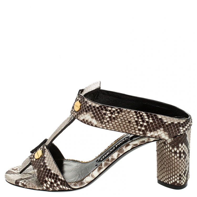 Tom Ford Multicolor Python Leather T-Strap Open Toe Slide Sandals Size  Tom  Ford | TLC