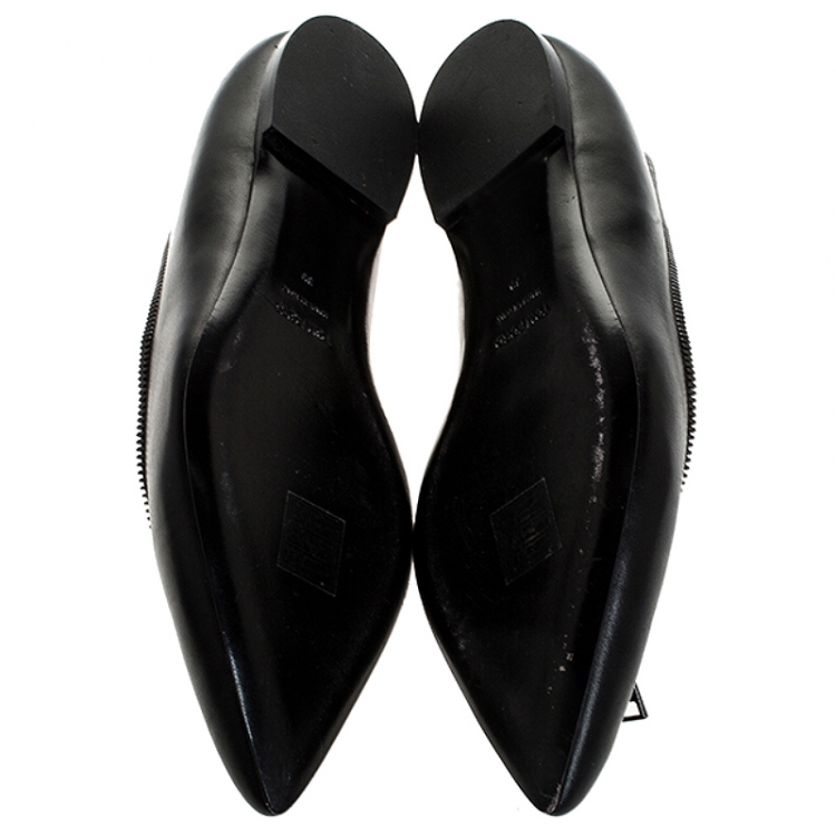 Pre Owned Tom Ford Black Leather Zipper Trim And Zip Detail Pointed Toe Ballet Flats Size 39
