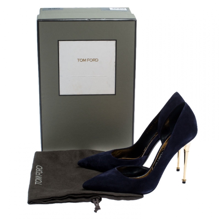 Pre Owned Tom Ford Navy Blue Suede Half D'orsay Pumps Size 39