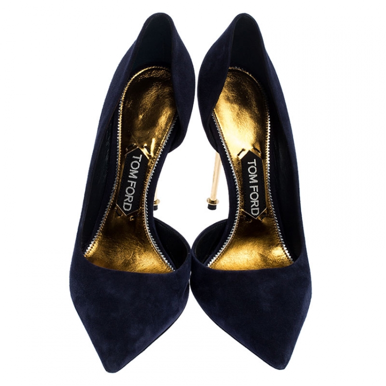 Pre Owned Tom Ford Navy Blue Suede Half D'orsay Pumps Size 39