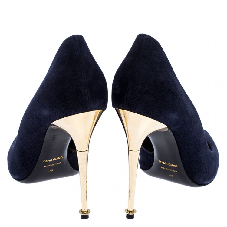 Pre Owned Tom Ford Navy Blue Suede Half D'orsay Pumps Size 39
