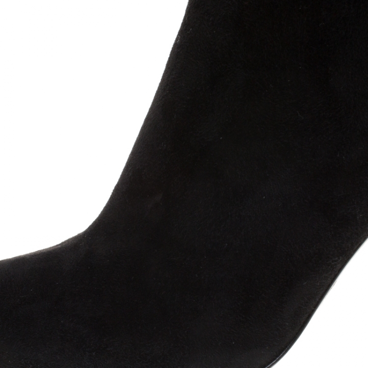 Pre Owned Tom Ford Black Suede Leather Lock Strap Knee Length Boots Size 40