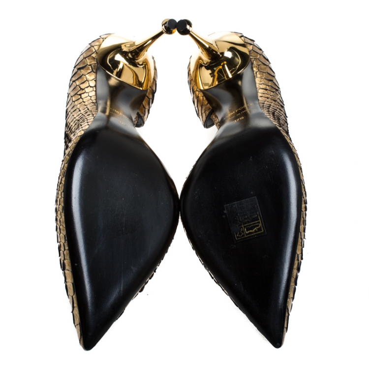 Pre Owned Tom Ford Gold Python Leather D'orsay Pointed Toe Pumps Size 37.5