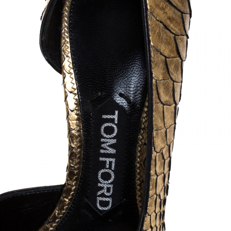 Pre Owned Tom Ford Gold Python Leather D'orsay Pointed Toe Pumps Size 37.5