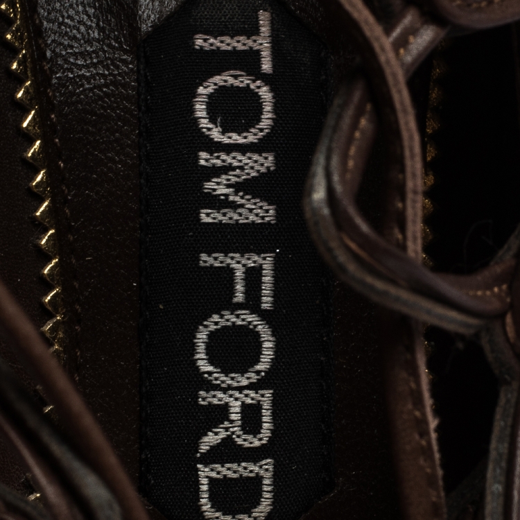 Pre Owned Tom Ford Brown Leather Lace Up Sandals Size 38