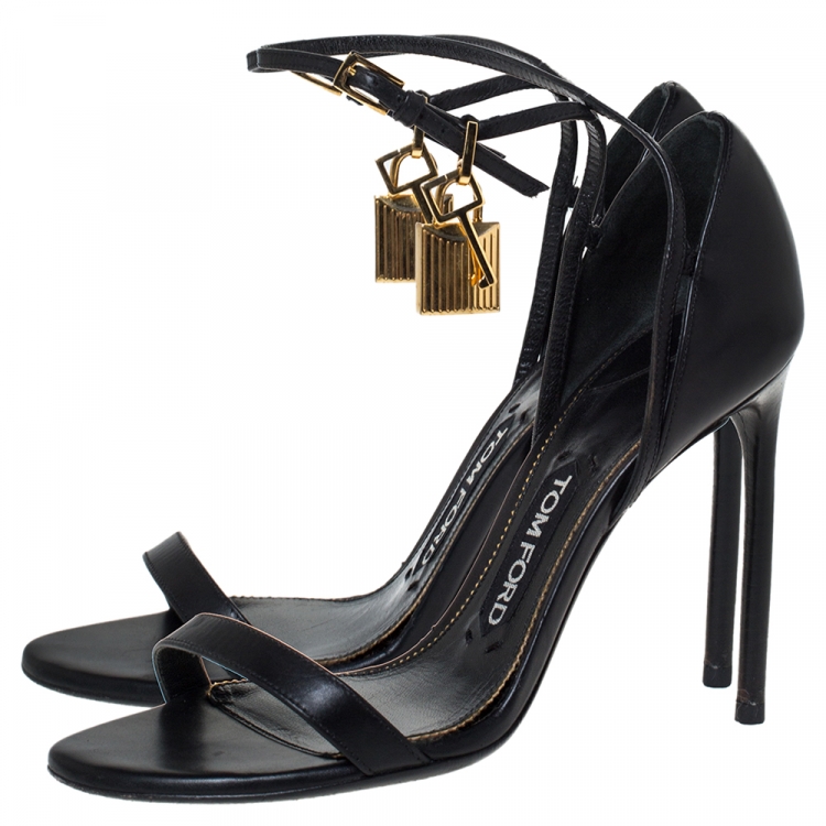 Pre Owned Tom Ford Black Leather Lock Ankle Strap Sandals Size 37