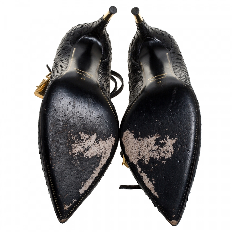 Pre Owned Tom Ford Black Python Padlock Ankle Wrap Pointed Toe Pumps Size 41