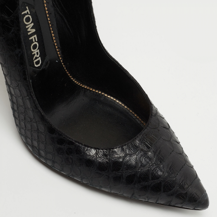 Pre Owned Tom Ford Black Python Padlock Ankle Strap Pumps Size 41