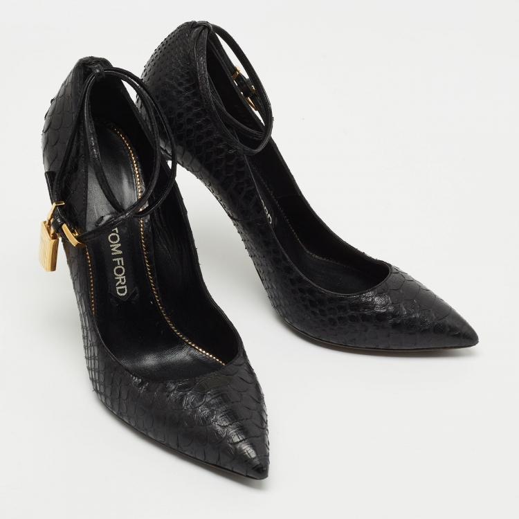 Pre Owned Tom Ford Black Python Padlock Ankle Strap Pumps Size 41