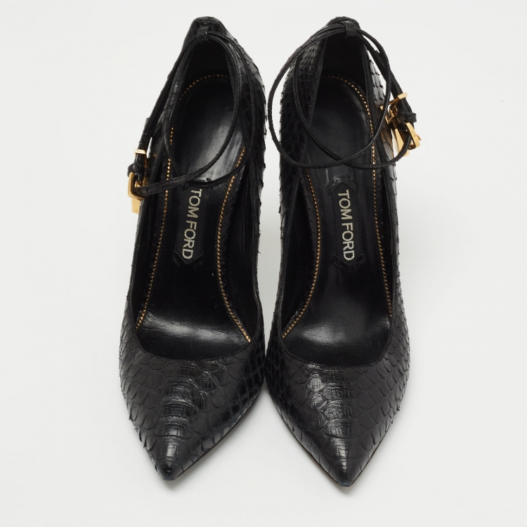Pre Owned Tom Ford Black Python Padlock Ankle Strap Pumps Size 41