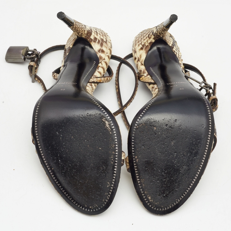 Pre Owned Tom Ford Cream/Brown Python Padlock Sandals Size 40