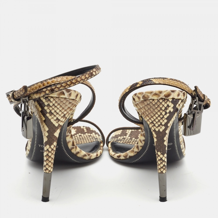 Pre Owned Tom Ford Cream/Brown Python Padlock Sandals Size 40