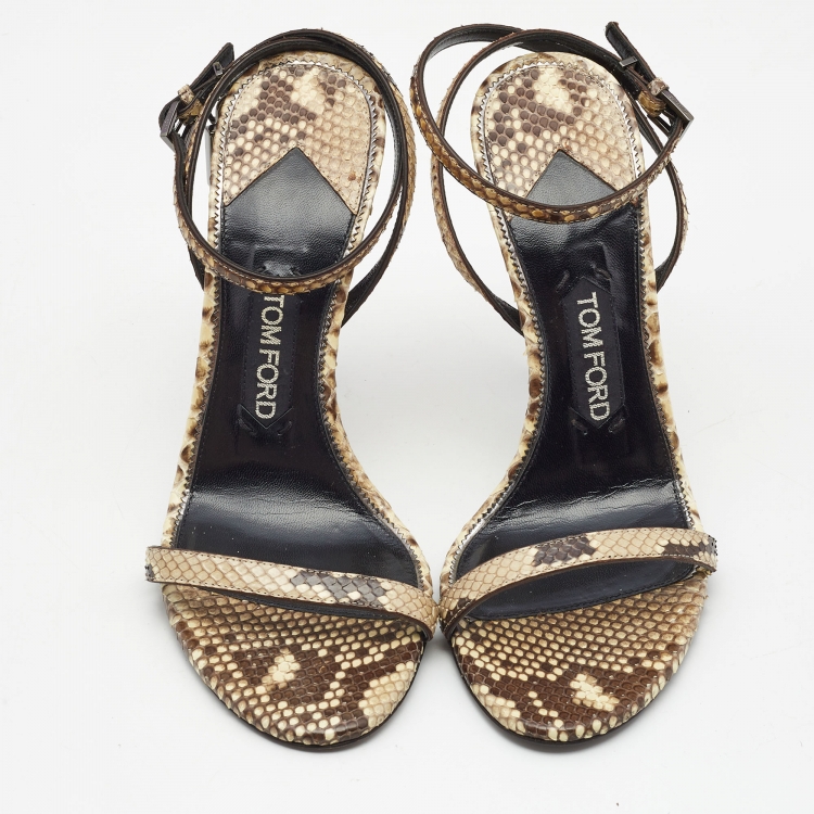 Pre Owned Tom Ford Cream/Brown Python Padlock Sandals Size 40