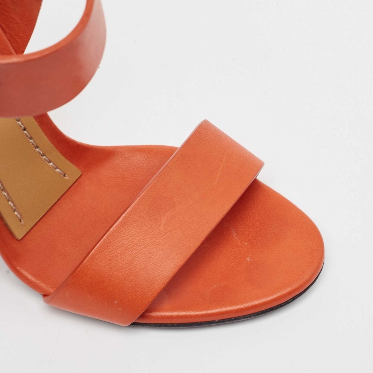Pre Owned Tom Ford Orange Leather Ankle Strap Sandals Size 36