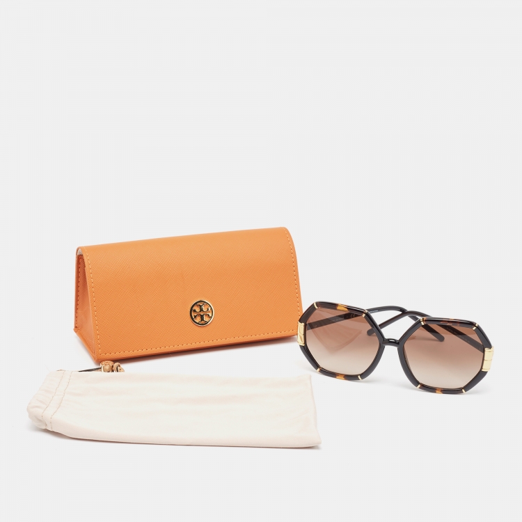 Pre Owned Tory Burch Brown/Gold Gradient TY907ZU Eleanor Geometric Sunglasses