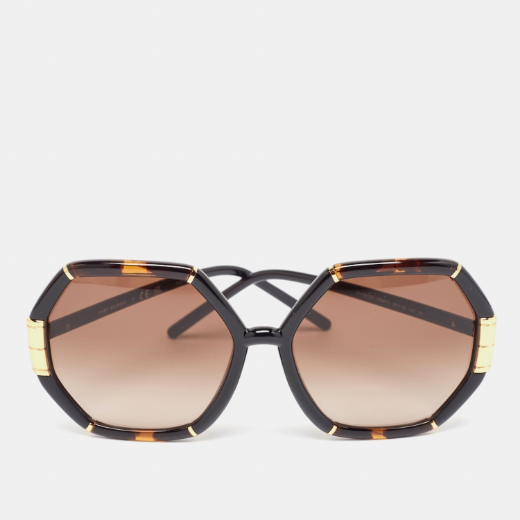 Pre Owned Tory Burch Brown/Gold Gradient TY907ZU Eleanor Geometric Sunglasses
