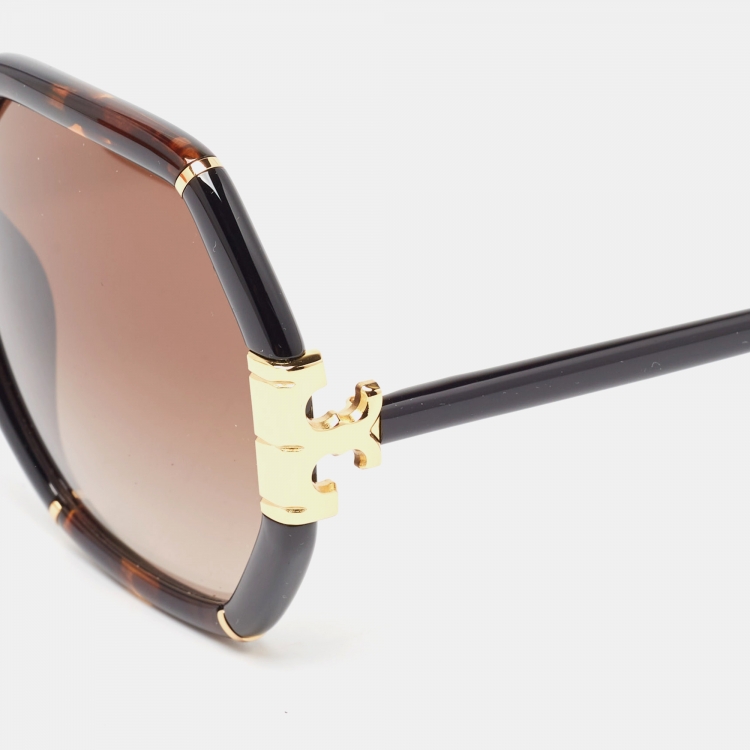 Pre Owned Tory Burch Brown/Gold Gradient TY907ZU Eleanor Geometric Sunglasses