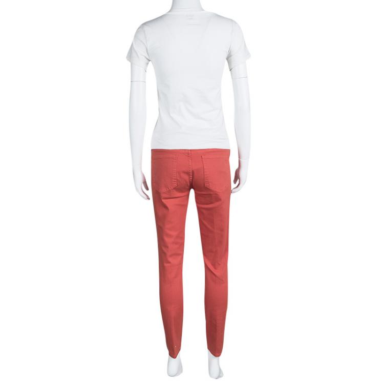 Pre Owned Tory Burch Jasper Red Washed Denim Skinny Ankle Grazer Jeans M