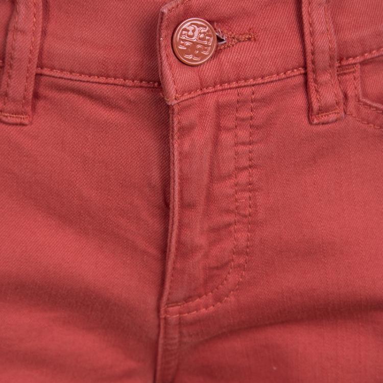 Pre Owned Tory Burch Jasper Red Washed Denim Skinny Ankle Grazer Jeans M