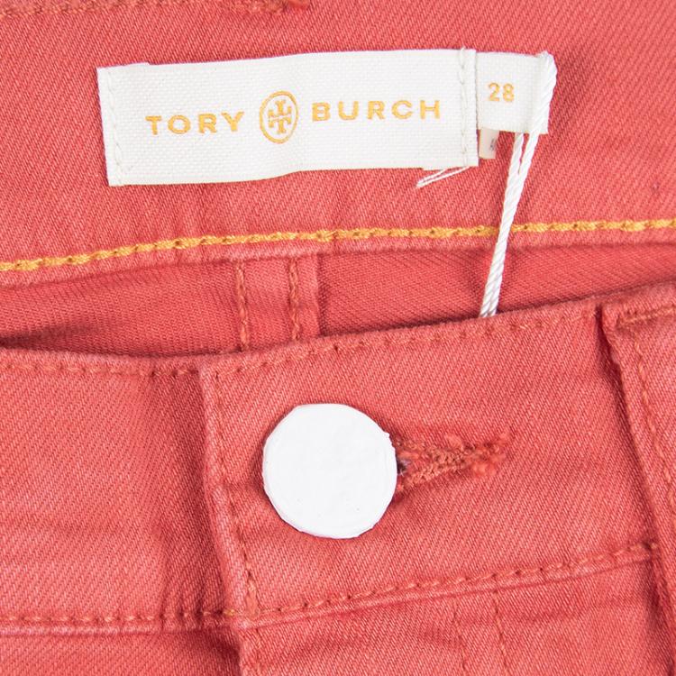 Pre Owned Tory Burch Jasper Red Washed Denim Skinny Ankle Grazer Jeans M