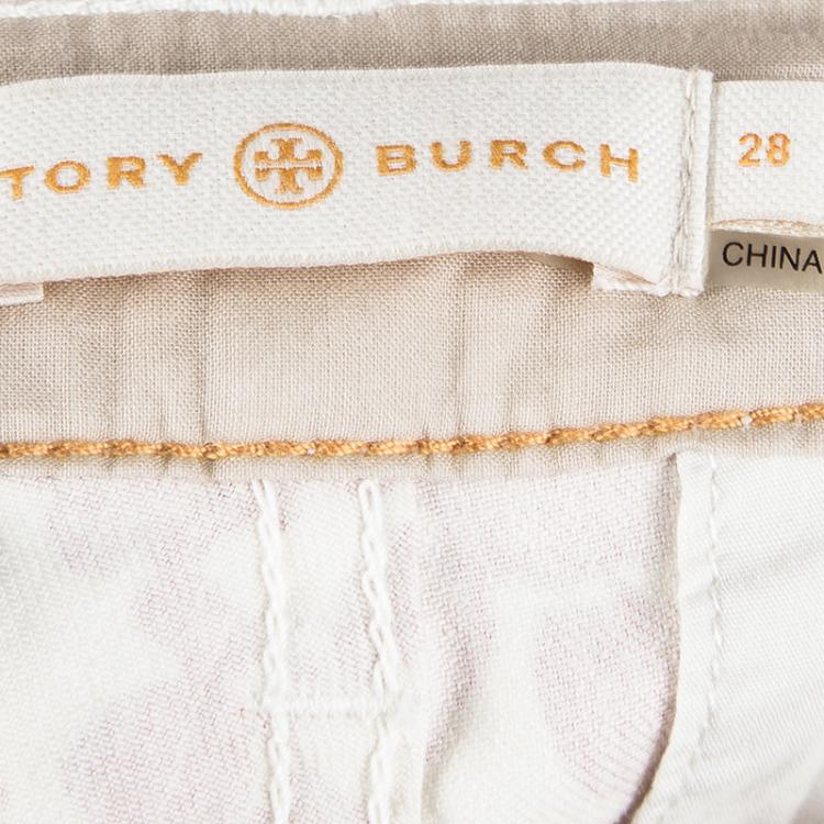 Pre Owned Tory Burch Red Pepper Issy Print Straight Fit Cropped Laurel Pants M