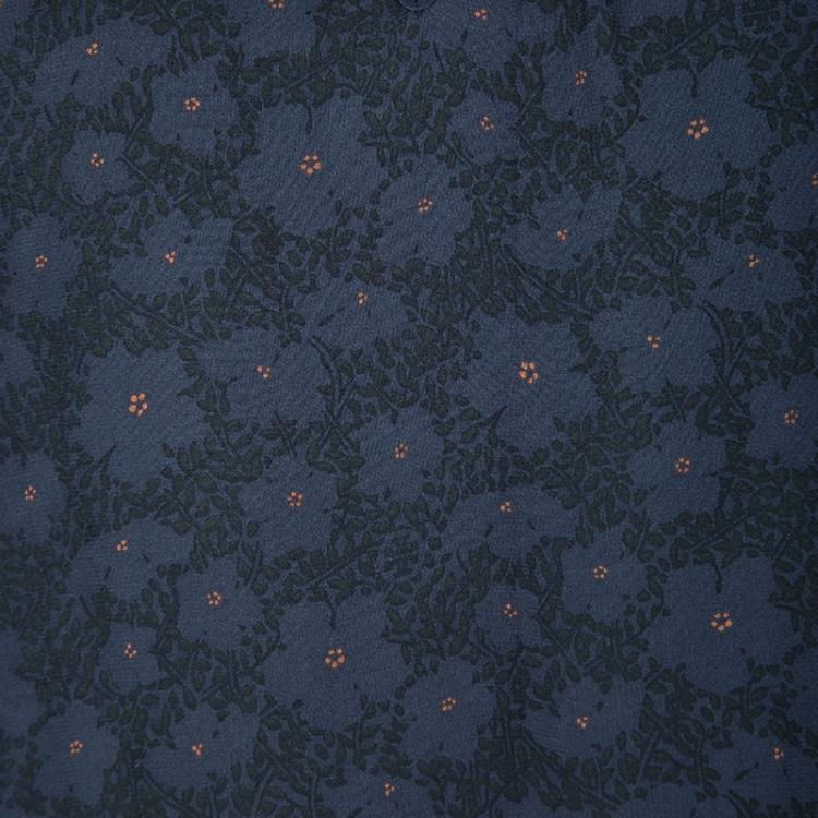 Pre Owned Tory Burch Timberwolf Blue Printed Silk Long Sleeve Fairmont Border Lisa Blouse M