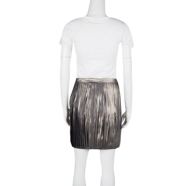 Pre Owned Tory Burch Metallic Pleated Audra Skirt S