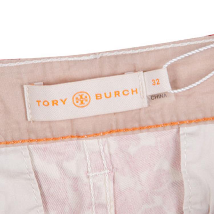 Pre Owned Tory Burch Red Floral Printed Denim Laurel Cropped Straight Leg Jeans L