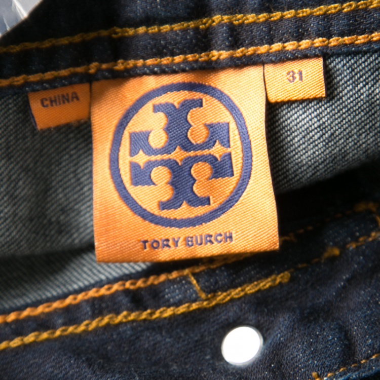 Pre Owned Tory Burch Indigo Dark Wash Denim Classic Boot Cut Jeans L