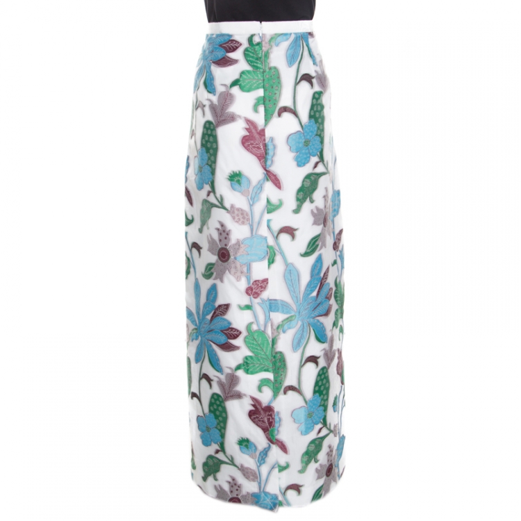 Pre Owned Tory Burch White Floral Organza Wisteria Maxi Skirt M