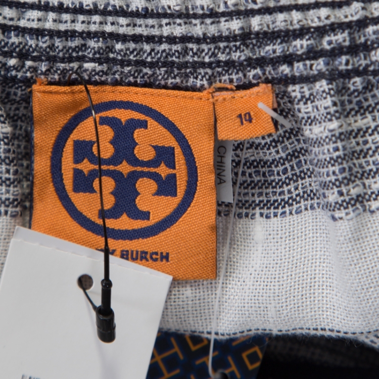 Pre Owned Tory Burch Blue Slubbed Linen Blend Kristen Top XL